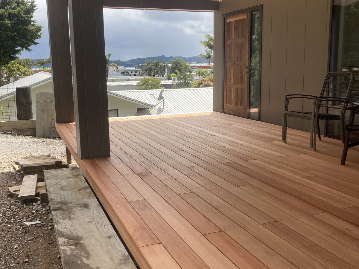 Hardwood deck looking out over the harbour